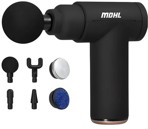 HENKI Massagepistole mit Wärmefunktion, Akku-Massagegerät für Muskelentspannung, 6 Massageköpfe, LED-Anzeige, 4 Stunden Laufzeit, Schwarz