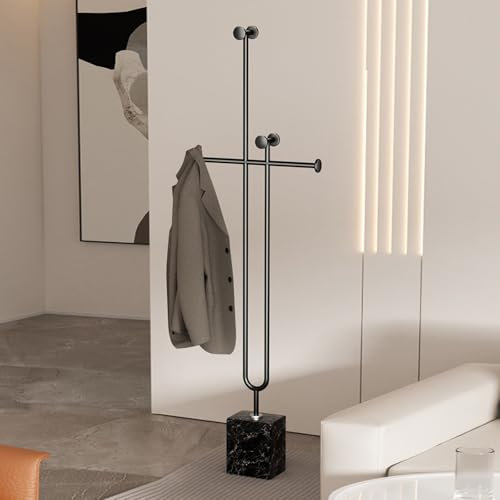 Porte Manteax en Métal avec Base en Marbre, Coat Rack À 6 Crochets, Porte Manteau Sur Pieds pour Chambre, Buanderie, Salle D'exposition(Black)