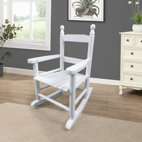 YiaFurio Modern Classic Toddler Rocker Chairs, Indoor & Outdoor Kids Rocking Chair for Children Ages 3-6, Solid Wood Children's Rocking Chair Suitable for Patio, Garden, Playroom, Balcony,White