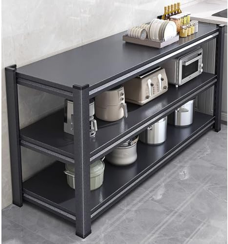 Étagère de rangement de cuisine à 3 niveaux – Grille réglable pour four à micro-ondes et grille-pain – Étagère utilitaire pour petits espaces (noir, 60 x 35 x 80 cm)