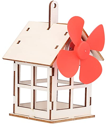 TYCIONG Solar Powered Windmill Wooden House DIY Science Experiment Toy for Kids Educational STEM Building Kit with Solar Panel Motor