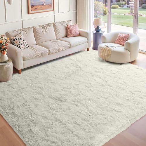 ZXIAOHUI Hochflor Teppich 400 x 500 cm Weicher Langflor, Waschbar Bis 30 Grad, Shaggy Hochflor Teppich Flauschige Teppiche Fürs Wohnzimmer, Kinderzimmer, Schlafzimmer, cremefarben