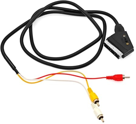 JZK 1,5M Cavo adattatore SCART a 3 x RCA (giallo/bianco/rosso) maschio-maschio, cavo convertitore audio/video con interruttore in/out, connettore SCART a AV composito per TV, DVD, console di gioco