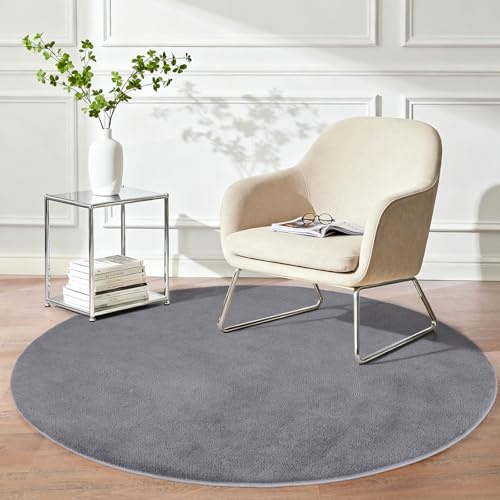 iEvery Teppich Rund 120 - Waschbarer Kuscheliger Kurzflor Teppich, Weich & Pflegeleicht Moderner Carpet rutschfest für Schlafzimmer Wohnzimmer Bettvorleger & Kinderzimmer Deko, Grau