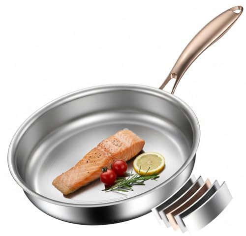 Akaice Titan Pfanne unbeschichtet 26cm, Titan Bratpfanne Induktion mit Ergonomischergriff, Edelstahlpfanne Texturdesign Induktionspfanne für Alle Herdarten, Geschirrspüler, Frei von PTFE, PFOA