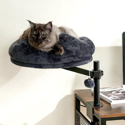 ALEAVIC Katzenbett Schreibtisch, 360° Drehung Hängebett für Katzen Höhenverstellbar, Katzenhängematte Katzenkorb zum schlafen, Hält Kätzchen Katze nah und Arbeitsbereich (Dunkelgrau)