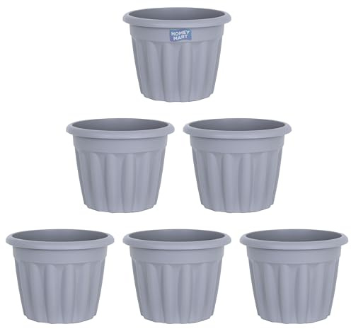 Homey Mart Vista 40cm Round Planter Upcycled Grey – Lightweight Indoor & Outdoor Plant Pot, Weather Resistant Garden Planter, Drainage Ready Design 12L Capacity - 6-Pack