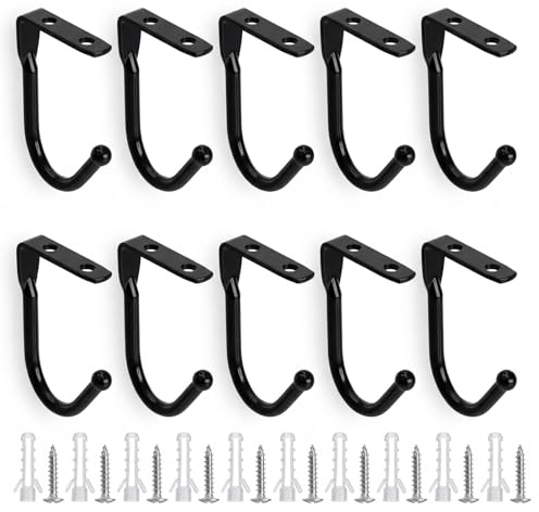 XiangJunly 10 Pcs Mug Hooks Under Shelf, Mug Holder Under Shelf Hookss | Black Mug Holders for Kitchen, Black Cup Hooks Screw In, Kitchen Cups Organiser, Frying Pans Utensils Cup Organiser
