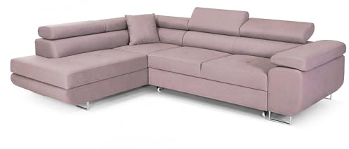 COMFORTINO FURNITURE Ecksofa mit Schlaffunktion PASTI L-Form, Sofa Couch mit Bettkasten, 3-Sitzer Eckcouch, Schlafsofa für Wohnzimmer, Big Sofa Couch mit Schlaffunktion (Altrosa, Ottomane Links)