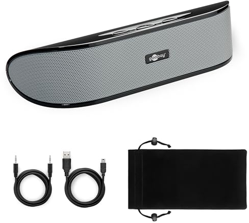 Goobay 95041 Stereo Lautsprecher 6W für TV PC Handy Mac & Laptop USB Soundbar 2x 3W, Soundsystem mit digitalem Verstärker & Subwoofer Membran, Schwarz