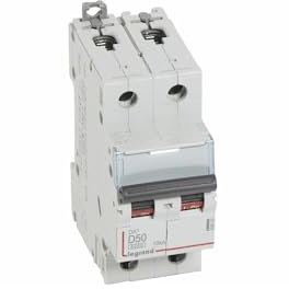 408020 Disjoncteur Bipolaire 50a - 2p Courbe D - 6/10ka - à Vis - Legrand Dx3