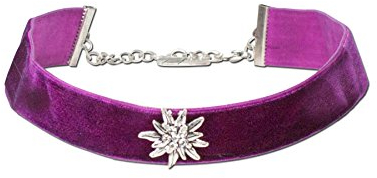 Alpenflüstern Trachten-Samt-Kropfband breit Strass-Edelweiß - Trachtenkette enganliegend, Kropfkette elastisch, Damen-Trachtenschmuck, Samtkropfband lila-violett DHK109