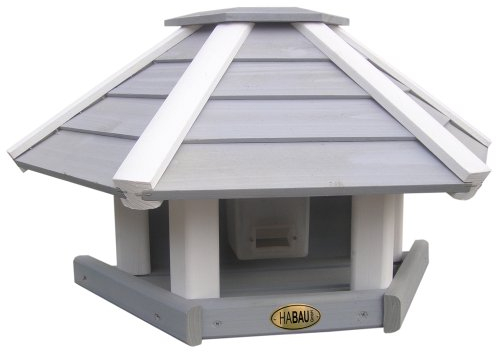 HABAU Vogelhaus Wandhänger aus Holz, grau/weiß - Futterstation mit Aufhängung