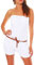 malito - Damen Jumpsuit - Einteiler mit Gürtel & Taschen - Bandeau Sommer Overall - kurzer trägerloser Playsuit - unifarbener Romper 8964 (Weiß)