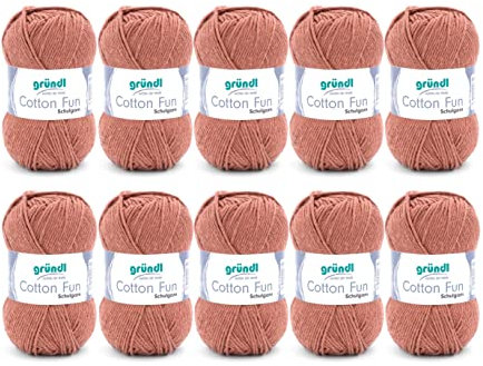 Gründl Wolle Cotton Fun - Wolle zum Häkeln - Strickgarn - Häkelgarn - Pflegeleicht und hautfreundlich - 100 % Baumwolle - 10 Knäuel 50 g / 115 m - Nadelstärke 3 - 4 - Nougat