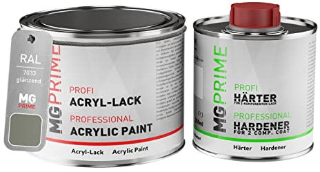 RAL 7033 Gris ciment/Cement grey Peinture acrylique brillante Pot de 0,75 litre / 750 ml, y compris le durcisseur
