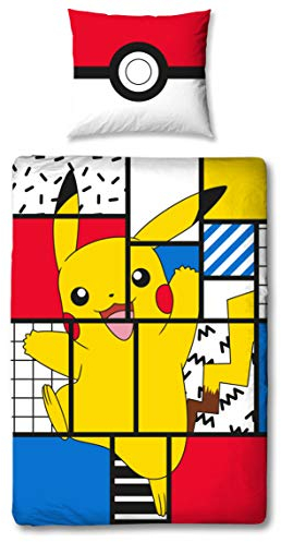 Character World Pokemon Bettwäsche Set Pikachu 135x200 cm + 80x80 cm Deutsche Größe 100% Baumwolle 2 teilig für Jugendliche Kinder