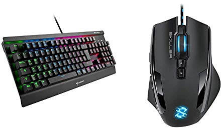 Sharkoon Skiller Mech SGK3 Mechanische Gaming Tastatur (mit RGB-Beleuchtung, Blaue Schalter) schwarz & Skiller SGM1 Gaming Maus mit Makrotasten (10800 DPI, RGB-Beleuchtung, 12 Tasten) schwarz