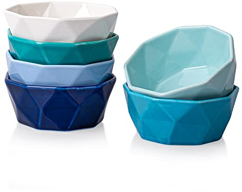 6oz Ramekins Bowl Set - Delling Souffle RamekinsDish - Porcelain Geometric Snack/Dessert Bowls Set of 6