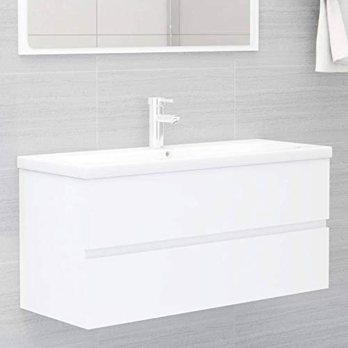 Tidyard Armoire de Lavabo Salle de Bain Armoire d'évier Meuble de Vasque en Aggloméré Blanc 100x38,5x45 cm