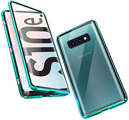 Hülle für Samsung Galaxy S10e Hülle,Magnetische Adsorption Metallrahmen 360 Grad Full Body Handyhülle Vorne hinten Gehärtetes Glas Schutzhülle Dünn Transparente Cover (Grün, Samsung Galaxy S10e)