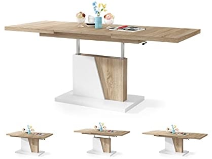 Moderner Esszimmertisch Grand - Esstisch - bis 180cm ausziehbar – höhenverstellbar - Küchentisch - Kitchen Table - 120x70cm - 05 - Sonoma Eiche + Weiß