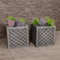 Charles Bentley Pair of Lazio Square Pewter Planters (38cm) Plastic Plant Pot Grey Diamond Set of 2
