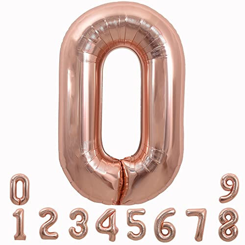 TONIFUL 40 Inch Rose Gold Large Numbers Balloons 0-9, Digit 0 Helium Foil Mylar Big Balloon for Birthday Party Anniversary Supplies Decoration