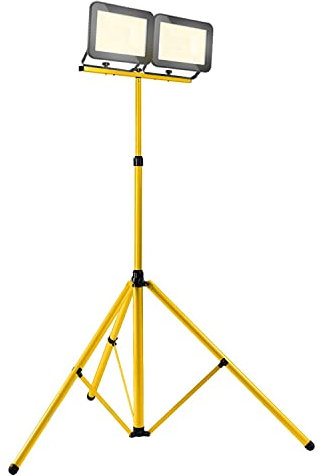 Sonnewelt 2x 100W LED Baustrahler auf Teleskopstativ led strahler mit Stativ Außenstrahler Stativ für Baustrahler Warmweiß LED Fluter Stahlstativ Flutlicht Tripod