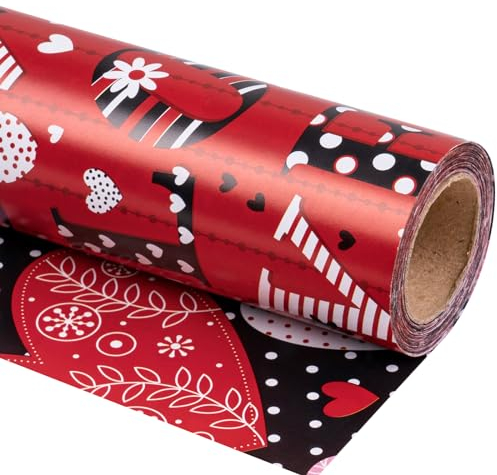 RUSPEPA Wende-Geschenkpapierrolle – Herzmuster, ideal für Valentinstag, Party und Jahrestag – 43,2 cm x 10 m