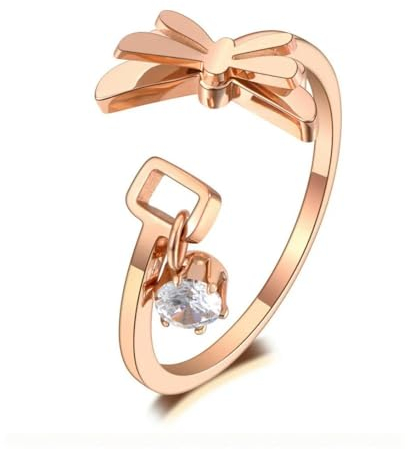 Gu Feng Edelstahl Dragonfly Animal Ringe Kreativer CZ Kristall Partyring für Frauen