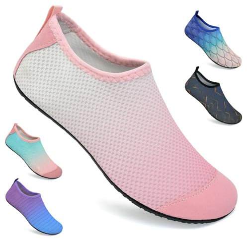 WateLves Scarpe da Scoglio Scarpette Uomo Asciugatura Rapida Donna Uomo Super Leggere Antiscivolo per Spiaggia e Snorkeling Piscina Unisex(Rosa Bianco 34/35)