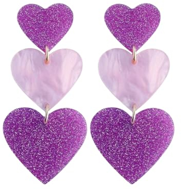 SIXDUTON Pendientes Mujer Corazón Acrílico, Pendientes TS Regalos Joyas Joyeria Día San Valentín Día la Madre Cumpleaños (Serie Morada)