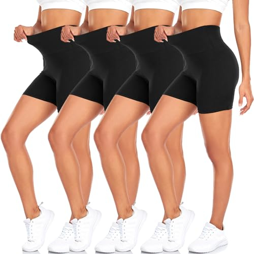 MOREFEEL 4er Pack Radlerhose Damen Kurze Sporthose Damen Shorts Blickdicht High Waist Sommer für Yoga Sport Fitness