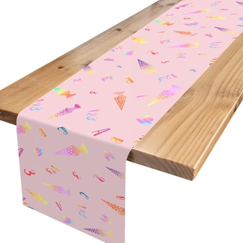 Tischläufer Einschulung Deko, Zuckertüten Tischläufer Tischband mit ABC 123 Schulkind Motiv, Rosa Tischdeko Einschulung Mädchen, für Schulkind Schulanfang Schuleinführung Schulstart Party Deko