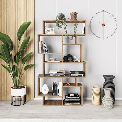 HOCUS PICUS Hocuspicus Karmato Holz Bücherregal | Modernes Standregal mit 6 Etagen für Schlafzimmer, Arbeitszimmer, Büro, Wohnzimmer | einfache Montage | 96 x 26 x 169 cm | Dunkel Eiche Effekt