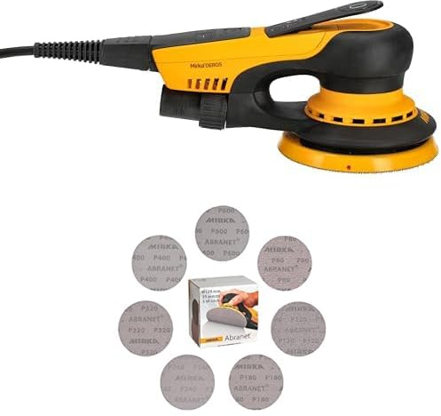 Mirka DEROS II 550 Ponceuse excentrique avec aspiration pour papier abrasif Ø 125mm, course 2,5mm et Abranet Disques abrasifs Ø 125mm autoagrippant, Mix-Pack 5 de chaque grain
