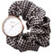 JewelryWe Damenuhr Elastisch Haarband Uhr: Damen Braun Hahnentrittmuster Analog Quarz Armbanduhr Multifunktionale Lässige Uhr mit Haargummi Stretch Armband Geschenk für Frau Mädchen