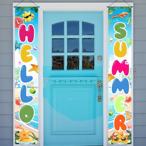 Sommerdeko Türen Veranda Zeichen, Hello Summer“ Banner sommerdeko, sommerfest deko outdoor für draußen party deko sommerparty partydeko sommer Veranda Banner, sommerfest deko
