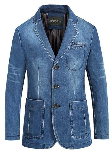 ABARTY Blazer pour Hommes Coupe Régulière Veste en Jean Vieilli Col Cranté Classique Veste De Costume en Jean À Deux Boutons Manteau De Sport Décontracté Smoking avec Poche