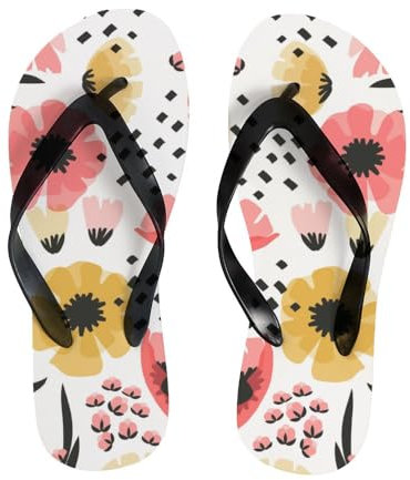 Infradito da donna, pantofole da viaggio, motivo astratto, piante esotiche, estive, sandali infradito per spiaggia, comodi, per interni ed esterni, piatti, Piante da fiore astratte esotiche, large