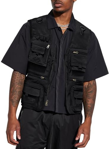 HAWILAND Safari Weste Herren mit Vielen Taschen Freizeit Ärmellose Weste Sommer Leichte Outdoor Anglerweste Schwarz XXL