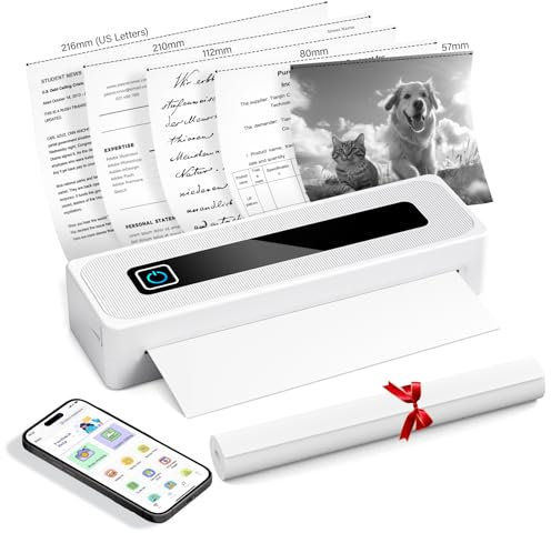 Kidken Imprimante Portable sans Fil pour Les Voyages, imprimante Thermique sans Fil, imprimante Mobile Bluetooth, Compatible avec iOS, Android et Ordinateur Portable, pour la Maison, la Voiture et Le