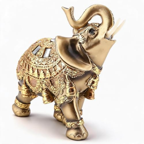 VELATEMOR Lucky Feng Shui Golden Elephant Statue, Vermögensgekoration, Schöne Elefanten Elegante Dekoration für Zuhause, Büro, Hotel oder Café (L)