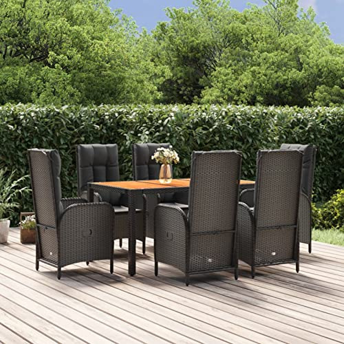 Festnight Gartenmöbel Set 6 Stühle mit Tisch Verstellbar Rattan Gartenmöbel Set 6 Personen Sitzgruppe Outdoor mit Hochlehner Terrassenmöbel Außen Garten Essgruppe Gartentisch mit Stühlen Set