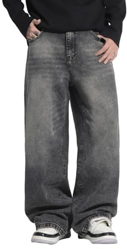 Zewool Mens Hip Hop Baggy Jeans Wide Leg Skater Jeans Casual Loose Denim Pants Y2k Skateboard Streetwear