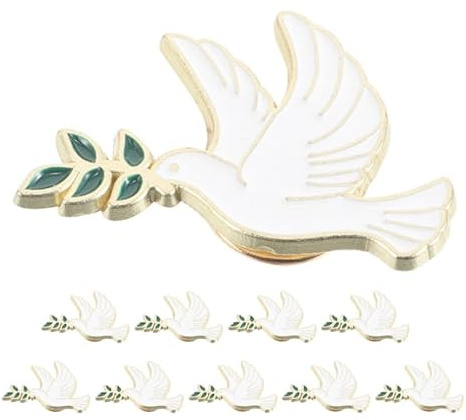 Coolhiya Lot De 10 Broches Colombe De La Paix En Alliage De Zinc | Blanc, Alliage De Zinc, Colombe De La Paix, Rameau D'Olivier, Cadeau, Accessoire Polyvalent