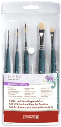 Brunnen Synthetics Plus Pinselset, 5 Stück, Kunsthaar, mit 3 Rund- & 2 Flachpinseln