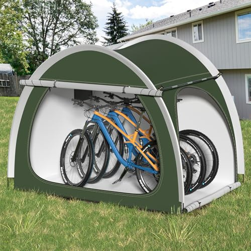 RAOOT Bike Storage Shed, Oversized Storage Tent for 3-4 Bikes, Portable Foldable Garage/Garden Storage Tents, Waterproof Anti-uv Outdoor Bicycle Cover, Green
