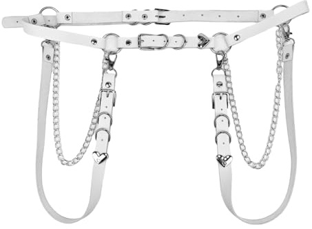 Wambere Taillengürtel Kettengürtel Körperkette Harness Gürtel Leder Taillenkette Gothic Gürtel Verstellbarer Gürtel Ketten Taillenband Taillenschmuck für Rave Party Clubwear und Festival Outfits,Weiß